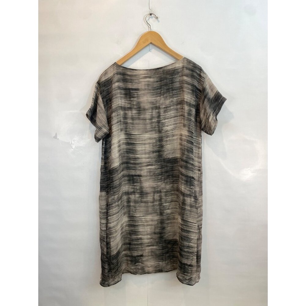 EILEEN FISHER Women's Bateau Neck Silk Dress Gray Brown Short Sleeve Size Medium - Picture 2 of 5